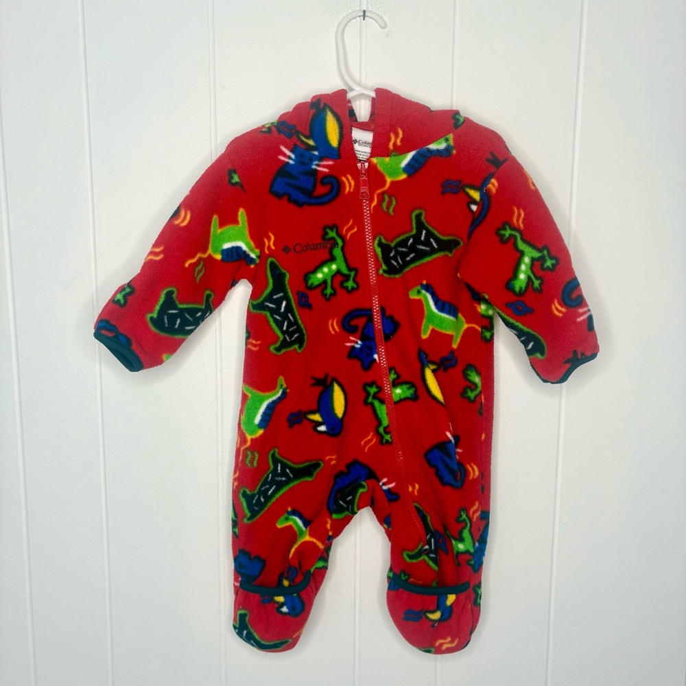 Vintage Columbia Baby Infant Zip Fleece Onesie With Frog/Bird/Cat Print Animals - Picture 2 of 8